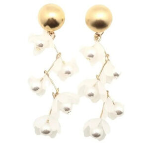 Gold and White Floral Drop Earrings